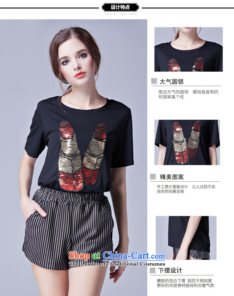 Rui Mei to 2015 to increase the number of women in the new Europe and summer embroidered pearl pattern short-sleeved T-shirt thick mm loose video thin female jacket N3680 black L picture, prices, brand platters! The elections are supplied in the national character of distribution, so action, buy now enjoy more preferential! As soon as possible.
