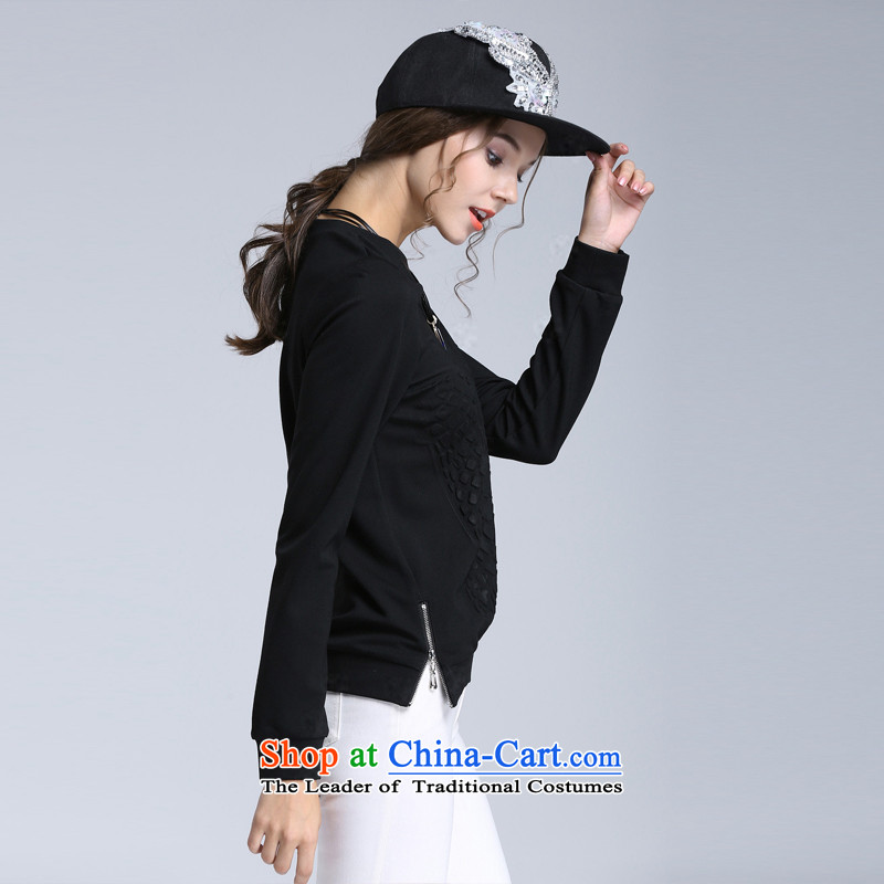 Rui Mei to 2015 to increase the number of ladies Fall/Winter Collections new thick mm Sau San video thin long-sleeved T-shirt with embosser knitwear N1610 XXXL, black T-shirt, US stock (RIUMILVE) , , , shopping on the Internet
