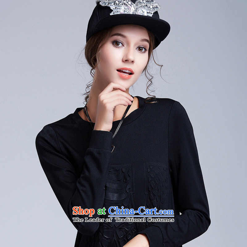 Rui Mei to 2015 to increase the number of ladies Fall/Winter Collections new thick mm Sau San video thin long-sleeved T-shirt with embosser knitwear N1610 XXXL, black T-shirt, US stock (RIUMILVE) , , , shopping on the Internet