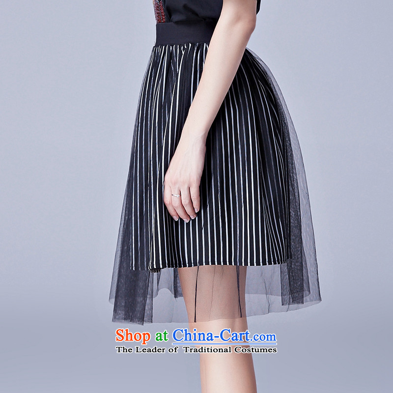 Rui Mei to 2015 to increase the number of women with new summer vertical streaks gauze stitching body fat mm video thin skirt female short skirts bon bon skirt 3653 Black XXXXL, Rui Mei-RIUMILVE) , , , shopping on the Internet