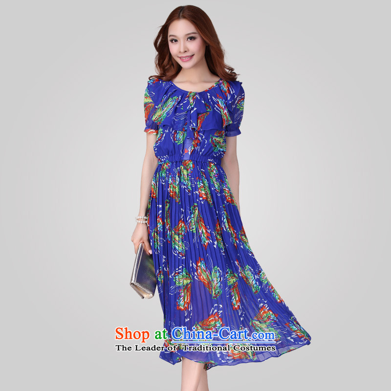 C.o.d. larger female Bohemia Lien Yi long skirt 2015 Summer genuine new mm thick blue flowers?XXXL Suit