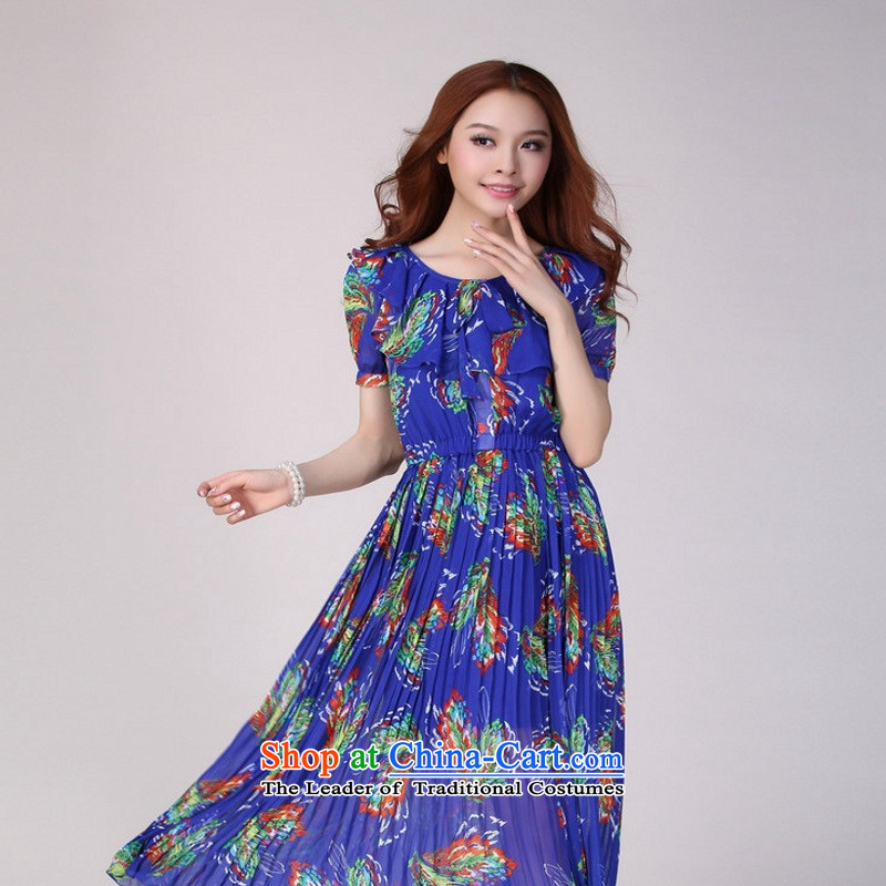 C.o.d. larger female Bohemia Lien Yi long skirt 2015 Summer genuine new mm thick blue flowers XXXL, suit jiran tune , , , shopping on the Internet