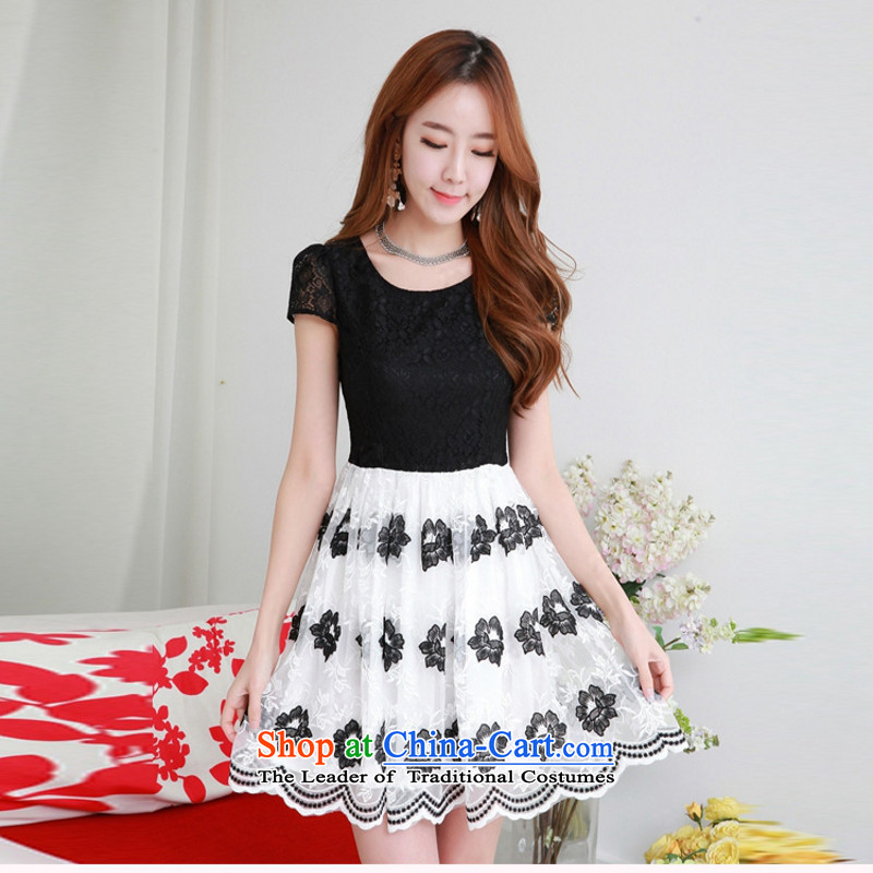C.o.d. 2015 Summer new Korean fashionable upper-color lace elegant sweet graphics thin blackXXXXL dresses