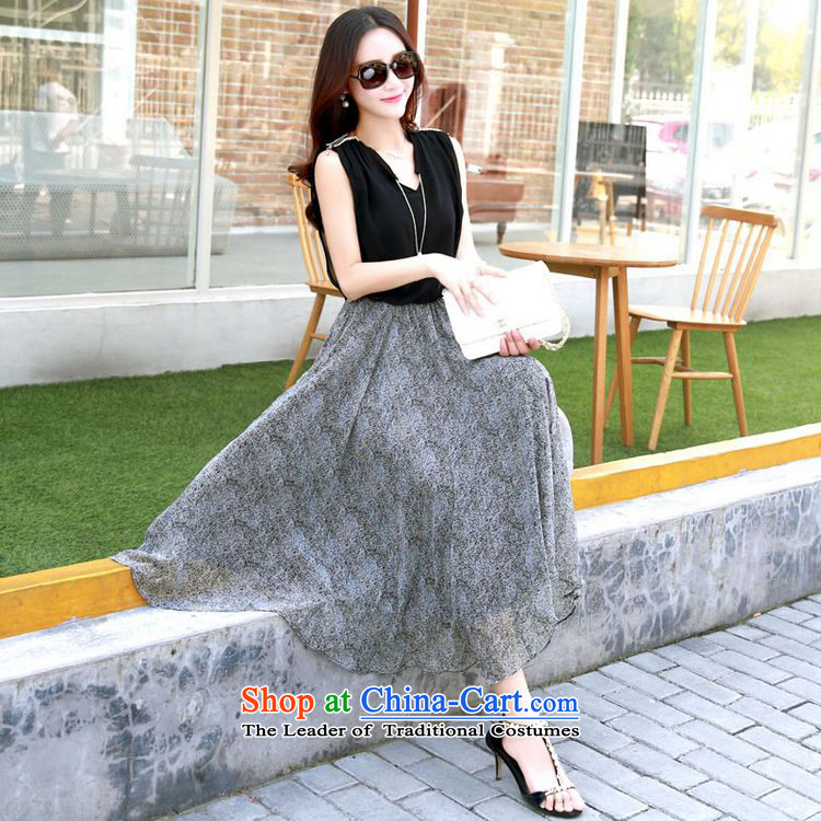    2015 Summer Sophie left Korean female stamp chiffon stitching sleeveless dresses video thin black long skirt Sau San L picture, prices, brand platters! The elections are supplied in the national character of distribution, so action, buy now enjoy more preferential! As soon as possible.