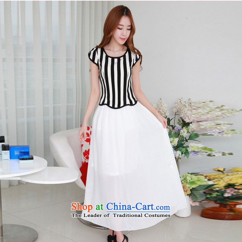 C.o.d. 2015 Summer new Korean fashion vertical streaks Sau San video thin chiffon gliding elegance long skirt skirt white L
