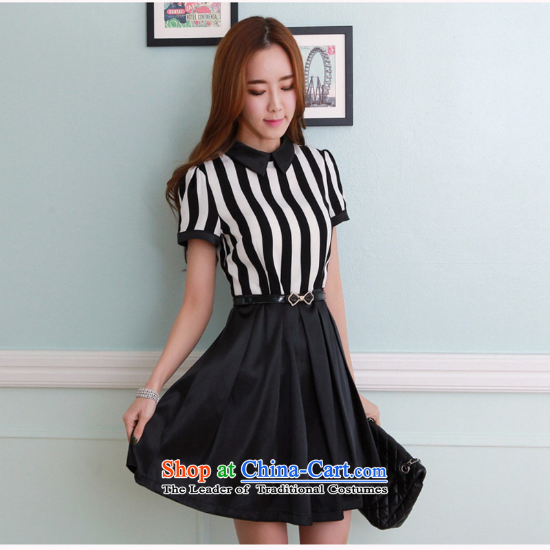 C.o.d. 2015 Summer new Korean style with fine waistband short-sleeved wrinkled folds before spell back and skirt _the delivery belts_ BlackXXL