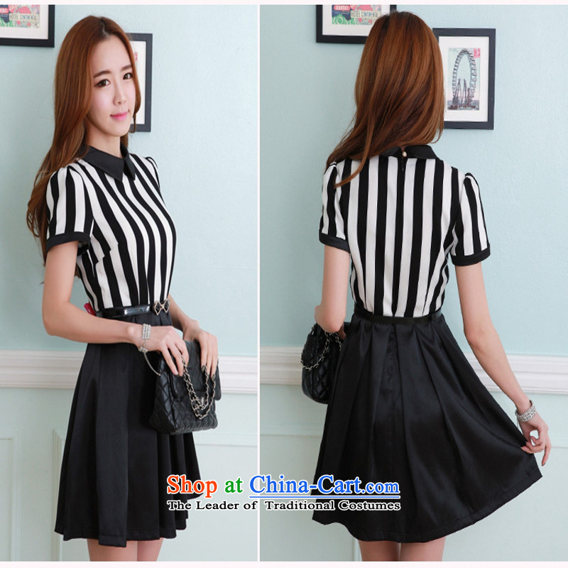 C.o.d. 2015 Summer new Korean style with fine waistband short-sleeved wrinkled folds before spell back and skirt (the delivery belts) Black XXL, JIRAN Tune , , , shopping on the Internet