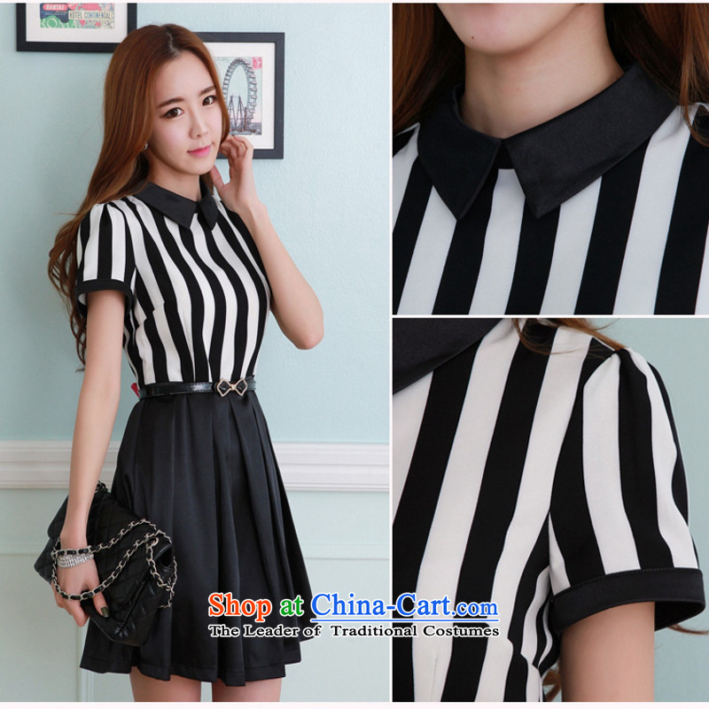 C.o.d. 2015 Summer new Korean style with fine waistband short-sleeved wrinkled folds before spell back and skirt (the delivery belts) Black XXL, JIRAN Tune , , , shopping on the Internet