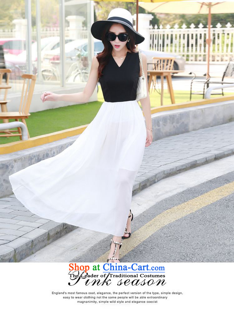    2015 Summer Sophie left Korean female sexy V-Neck stitching oversized petticoats sleeveless long skirt female chiffon skirt black-and-white picture, prices, M brand platters! The elections are supplied in the national character of distribution, so action, buy now enjoy more preferential! As soon as possible.