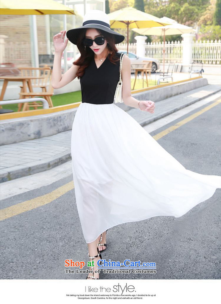    2015 Summer Sophie left Korean female sexy V-Neck stitching oversized petticoats sleeveless long skirt female chiffon skirt black-and-white picture, prices, M brand platters! The elections are supplied in the national character of distribution, so action, buy now enjoy more preferential! As soon as possible.