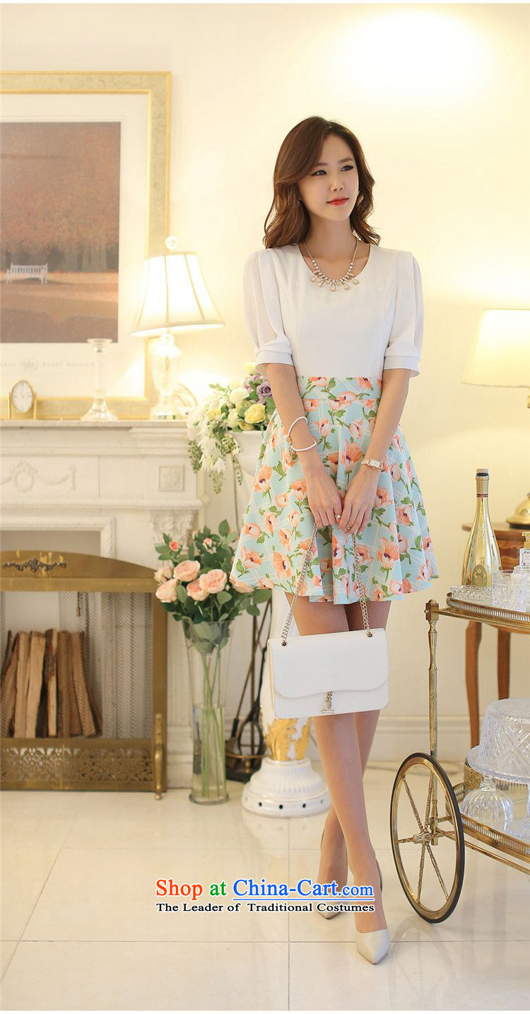    2015 Summer Sophie left Korean women's temperament stamp chiffon stitching bubble cuff sweet Sau San video thin dresses larger female skirt green S picture, prices, brand platters! The elections are supplied in the national character of distribution, so action, buy now enjoy more preferential! As soon as possible.