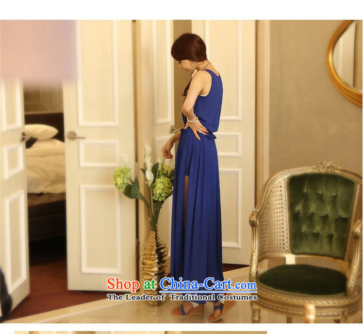    2015 Summer Sophie left Korean female fit side of the forklift truck sleeveless Sau San long skirt chiffon beach skirt large long skirt blue S picture, prices, brand platters! The elections are supplied in the national character of distribution, so action, buy now enjoy more preferential! As soon as possible.