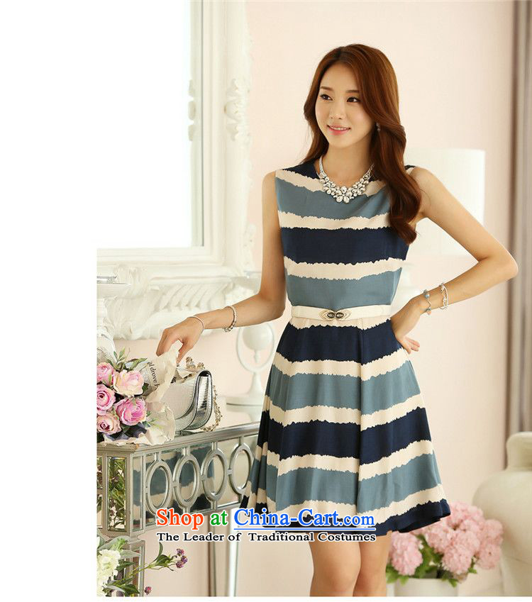    2015 Summer Sophie left Korean female facade Stripe Sleeveless dress Sau San round-neck collar female-dominated XXL pictures skirt figure, prices, brand platters! The elections are supplied in the national character of distribution, so action, buy now enjoy more preferential! As soon as possible.
