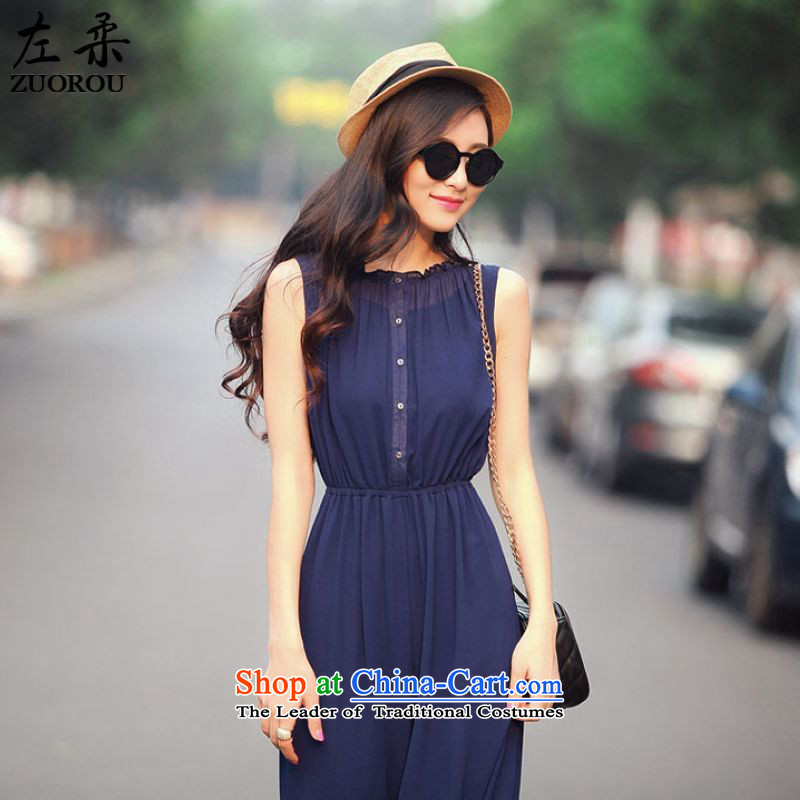    2015 Summer Sophie left Korean women both before and after passing through the chiffon sleeveless body slimming trousers trousers navy blue M left soft , , , shopping on the Internet