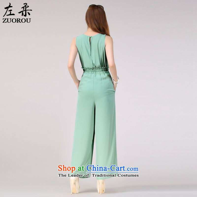   2015 Summer Sophie left Korea women who are graphics version thin sleeveless relaxd casual trousers and widen their trousers , left soft green shopping on the Internet has been pressed.