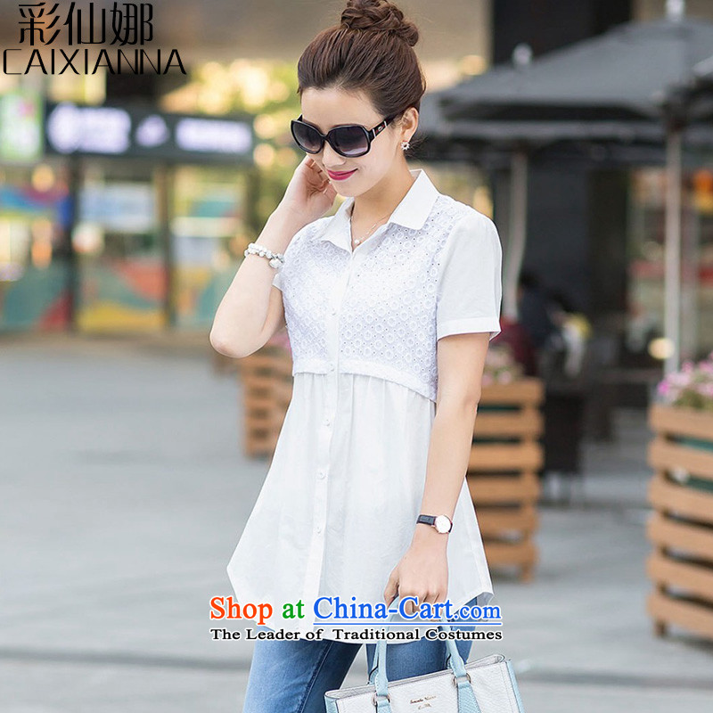 Also the NEW Summer 2015 sin for women in larger Ms. Sau San long Korean POPO collar short-sleeve shirt XXL, pure cotton white color (CAIXIANNA sin shopping on the Internet has been pressed.)