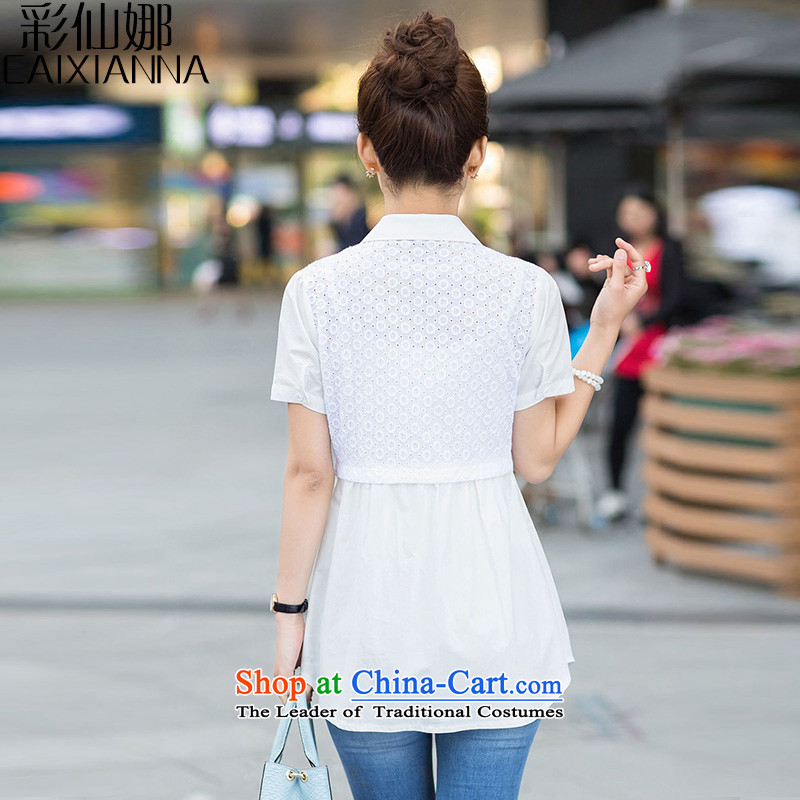 Also the NEW Summer 2015 sin for women in larger Ms. Sau San long Korean POPO collar short-sleeve shirt XXL, pure cotton white color (CAIXIANNA sin shopping on the Internet has been pressed.)