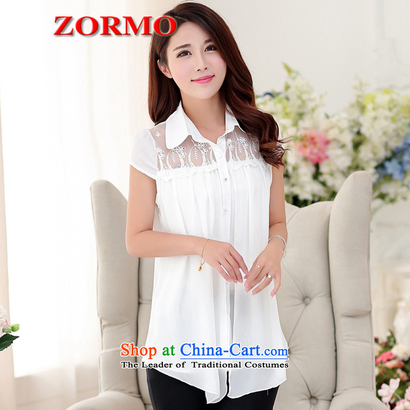 Large ZORMO Women's Summer lace stitching to xl chiffon shirt thick mm leave two shirts whiteL