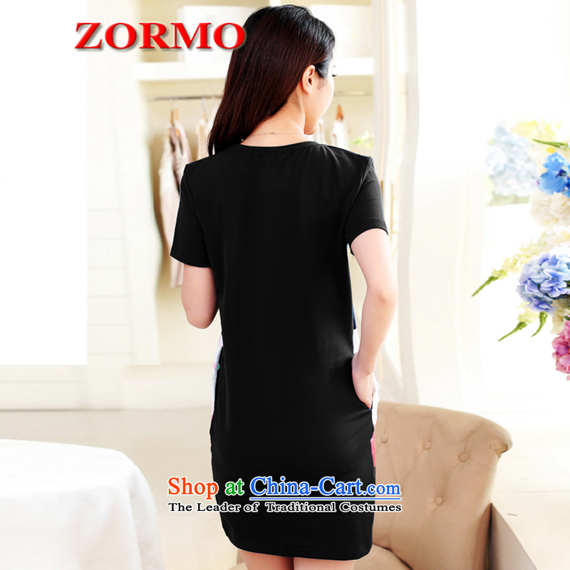  Large ZORMO female thick mm to xl dresses swan stamp round-neck collar short-sleeved black skirt L,zormo,,, leisure shopping on the Internet