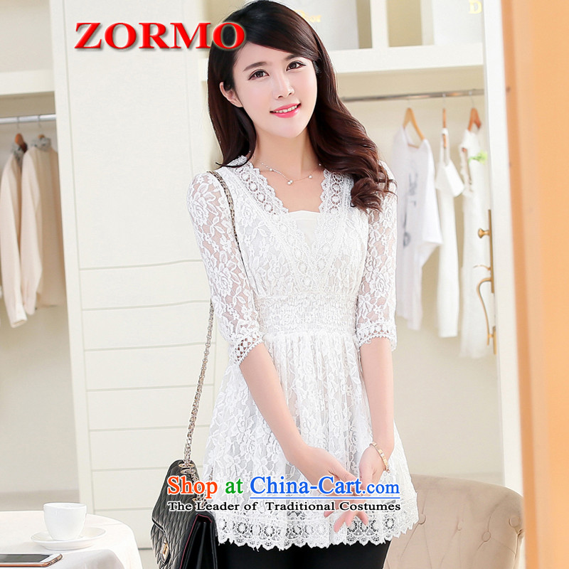 ?Large ZORMO women's summer to xl lace shirt thick elastic waist dolls load mm female white T-shirt?XXL