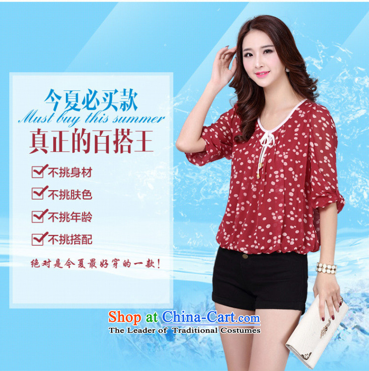 2015 summer morning to the new Korean to increase women's loose video decode saika thin 7 cuff wave point blouses color plane wave point stamp T-shirt chiffon red whitepoint XL( shirt suitable for 120-130catty) Picture, prices, brand platters! The elections are supplied in the national character of distribution, so action, buy now enjoy more preferential! As soon as possible.
