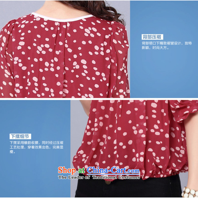 2015 summer morning to the new Korean to increase women's loose video decode saika thin 7 cuff wave point blouses color plane wave point stamp T-shirt chiffon red whitepoint XL( shirt suitable for 120-130catty) Picture, prices, brand platters! The elections are supplied in the national character of distribution, so action, buy now enjoy more preferential! As soon as possible.