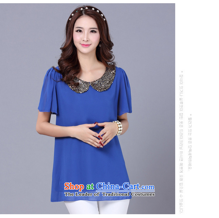 Morning to 2015 mm thick summer new to xl female Korean relaxd casual dolls for video thin film on horn chiffon shirt-sleeves T-shirt female clothes for the burden of blue 4XL( 150 - 160131) Picture, prices, brand platters! The elections are supplied in the national character of distribution, so action, buy now enjoy more preferential! As soon as possible.