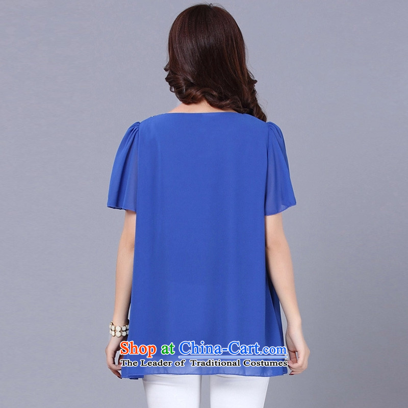 Morning to 2015 mm thick summer new to xl female Korean relaxd casual dolls for video thin film on horn chiffon shirt-sleeves T-shirt female clothes blue ), the burden for 150 - 160131 4XL( morning to , , , shopping on the Internet