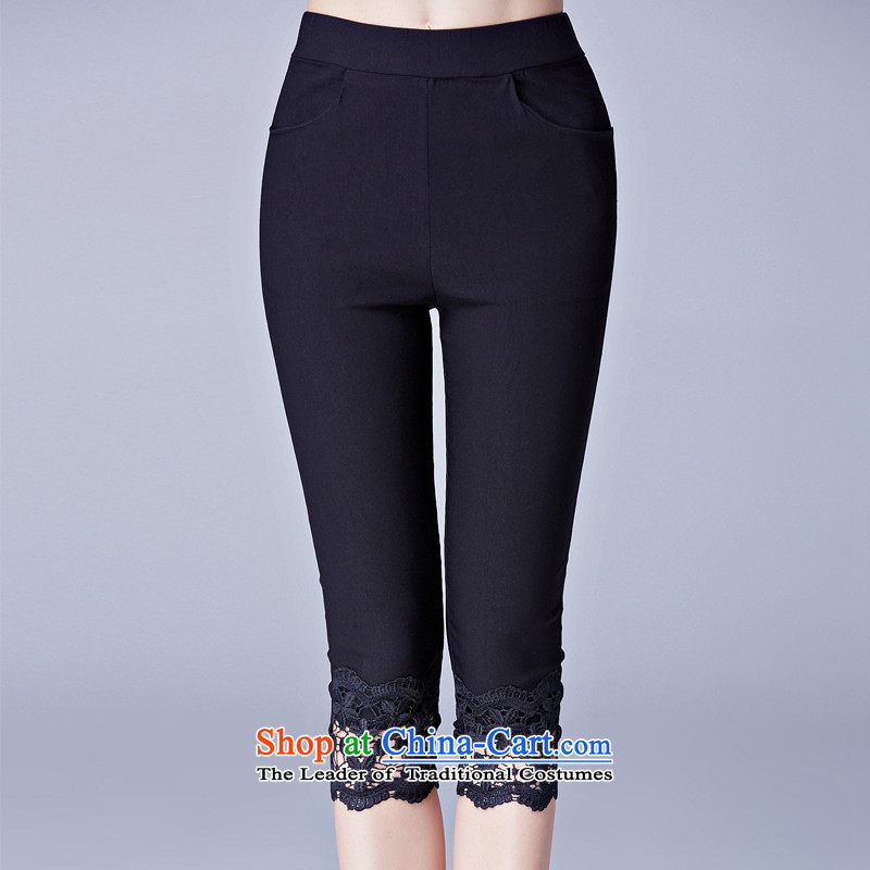 Rui Mei to 2015 to increase the number of women with new summer thick mm thin stretch of Sau San video lace Capri pants N3637 leisure wear black , L, Shui Mei-RIUMILVE) , , , shopping on the Internet
