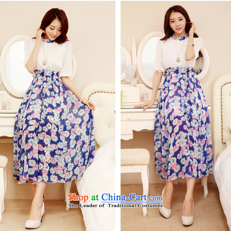 C.o.d. 2015 Summer new temperament larger female Korean Version Stamp Sau San large long skirt blue XXL, JIRAN Tune , , , shopping on the Internet