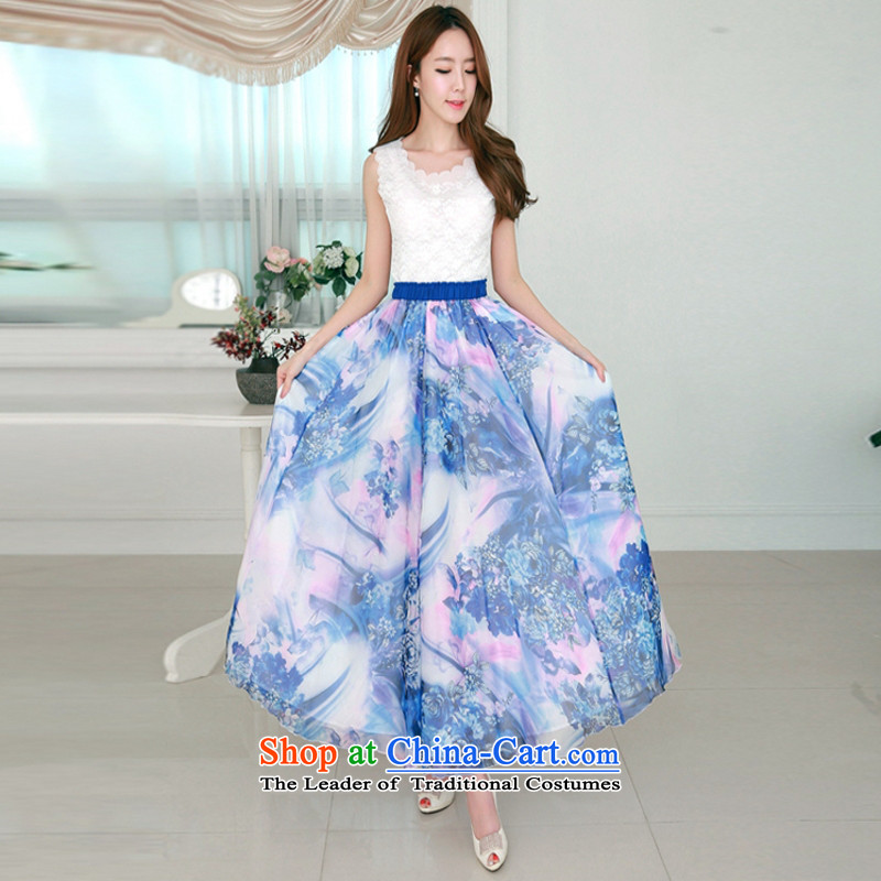 C.o.d. 2015 Summer new Korean version of the new summer chiffon large long skirt video thin gliding fairies skirt Blue M