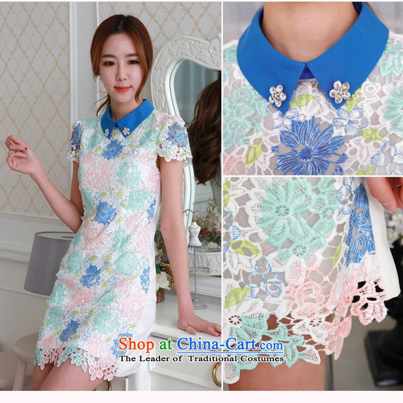 C.o.d. 2015 Summer new stylish casual stylish Korean citizenry classic flash drill 3D Vision lace Sau San video thin elegant blue skirt , L Ian Tune , , , shopping on the Internet