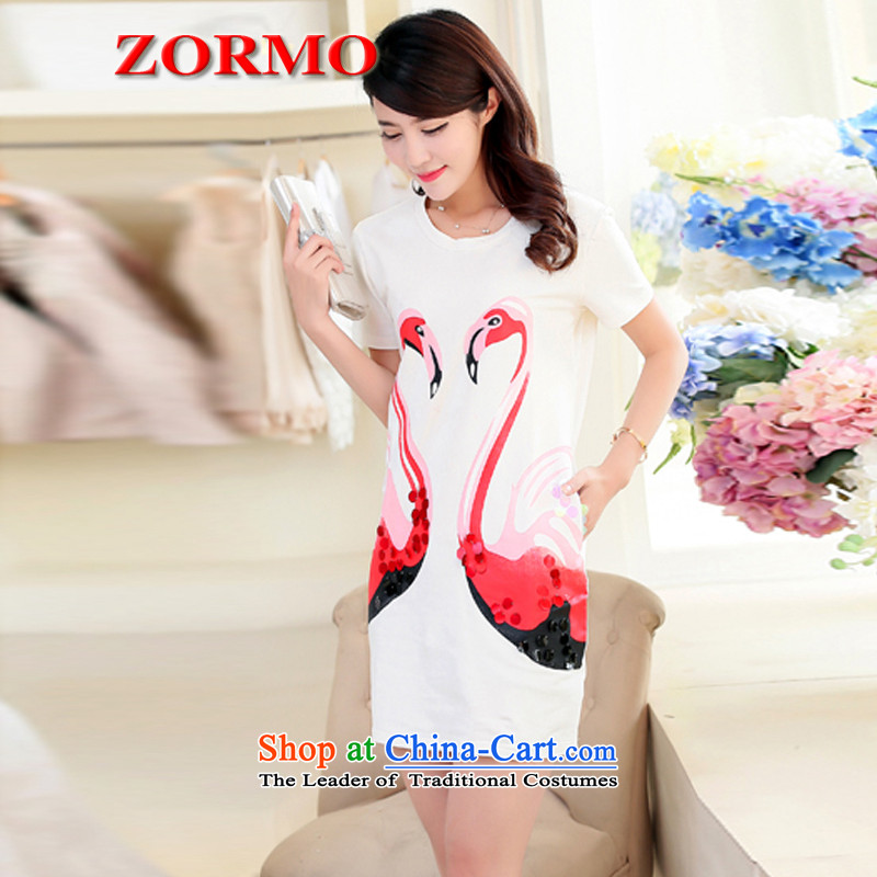 2015 Summer ZORMO new larger female swan stamp to xl dresses white XL,ZORMO,,, shopping on the Internet