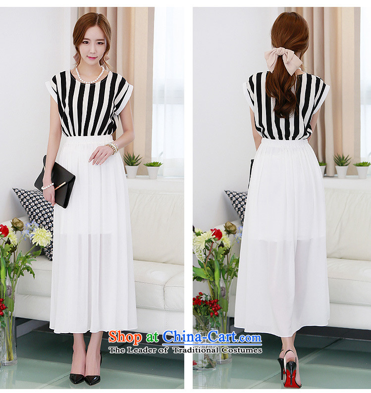 C.o.d. 2015 Summer new stylish casual temperament classic code source Korean female loading bat sleeves streaks stitching chiffon long skirt black XXXXL picture, prices, brand platters! The elections are supplied in the national character of distribution, so action, buy now enjoy more preferential! As soon as possible.