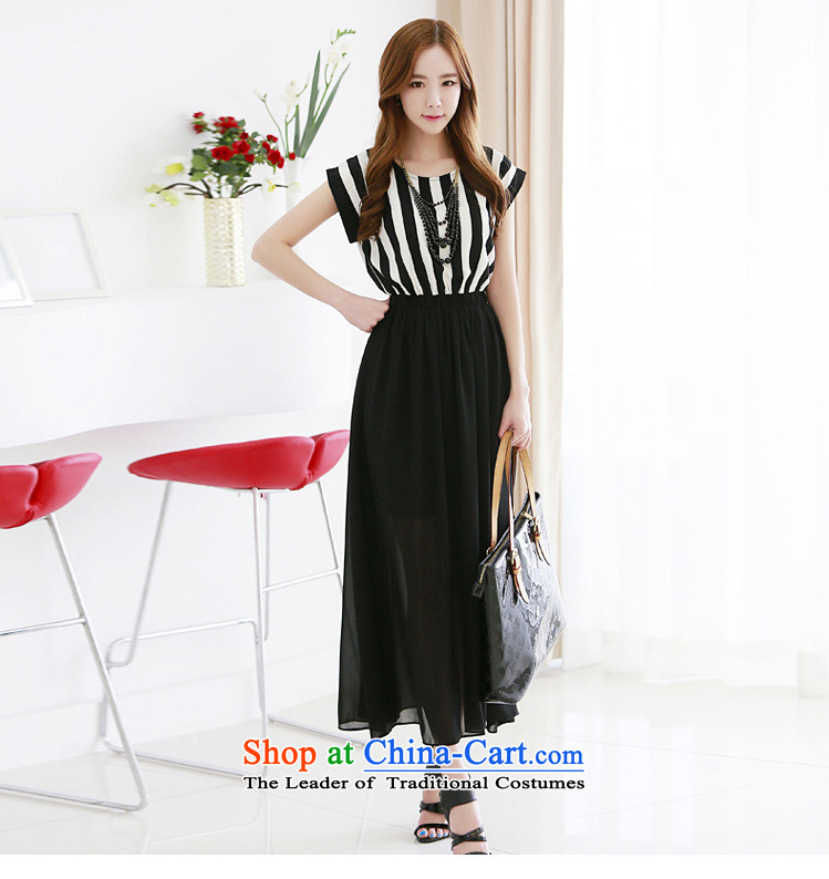C.o.d. 2015 Summer new stylish casual temperament classic code source Korean female loading bat sleeves streaks stitching chiffon long skirt black XXXXL picture, prices, brand platters! The elections are supplied in the national character of distribution, so action, buy now enjoy more preferential! As soon as possible.