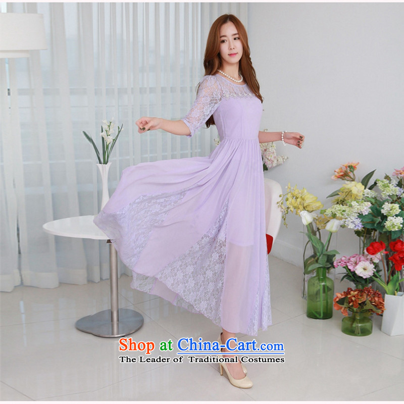 C.o.d. 2015 Summer new stylish classic Korean leisure temperament lace stitching chiffon dresses large long skirt XXXL, black jiran Sau San Tune , , , shopping on the Internet