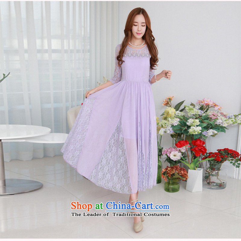 C.o.d. 2015 Summer new stylish classic Korean leisure temperament lace stitching chiffon dresses large long skirt XXXL, black jiran Sau San Tune , , , shopping on the Internet