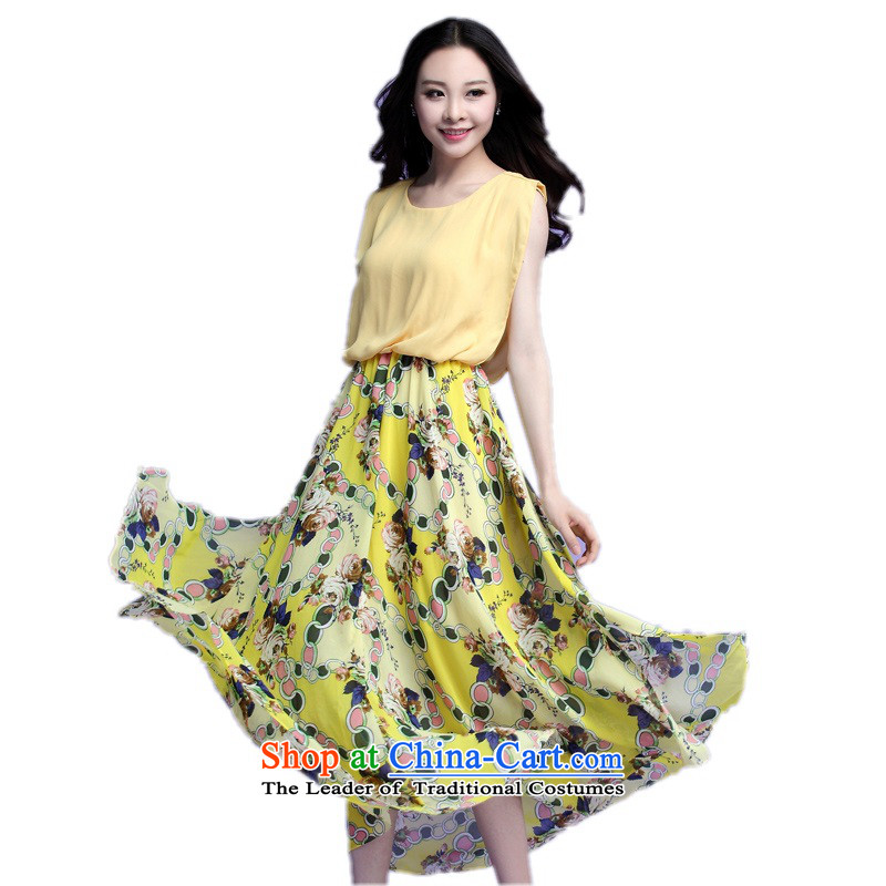 C.o.d. 2015 Summer new stylish casual relaxd large temperament thick sister Bohemia stamp chiffon skirt long skirt leave two cents blue XXXL, JIRAN Tune , , , shopping on the Internet