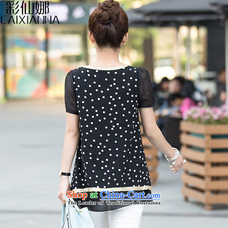 Also the 2015 Summer sin new Korean short-sleeved Sau San larger chiffon shirt female thick black T-shirt , L, color MM Sin-na (CAIXIANNA shopping on the Internet has been pressed.)