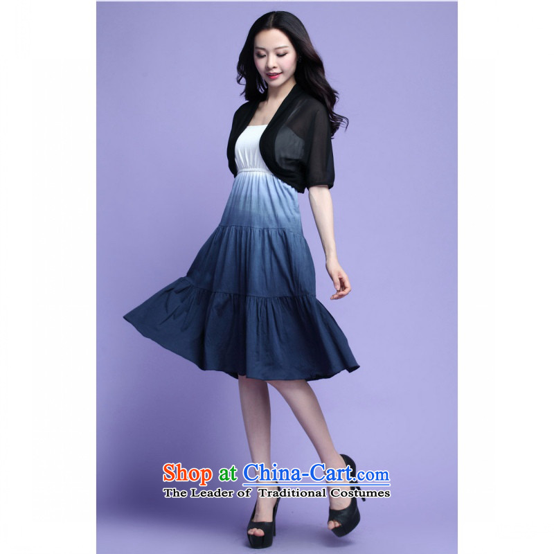 C.o.d. 2015 Summer new Korean large stylish thick MM video thin really two CAMI gradient relaxd dress jacket blue 4XL, chiffon land still El Yi shopping on the Internet has been pressed.