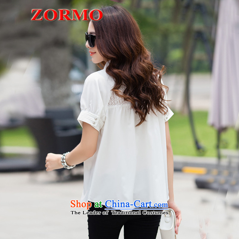 2015 Summer ZORMO new lace stitching to xl chiffon shirt thick mm under the liberal casual shirt, white 4XL,ZORMO,,, shopping on the Internet