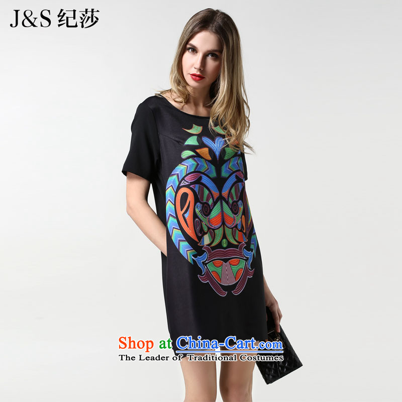 Elizabeth discipline New Europe and the 2015 Summer High-end boutique relaxd stylish large female masks stamp thick MM short-sleeved dresses?1890- black?4XL