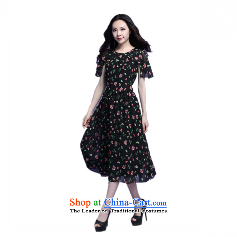 C.o.d. 2015 Summer new stylish casual temperament classic thick MM heavy code code chiffon dresses summer large floral skirt black skirt XL, Ian Tune , , , shopping on the Internet