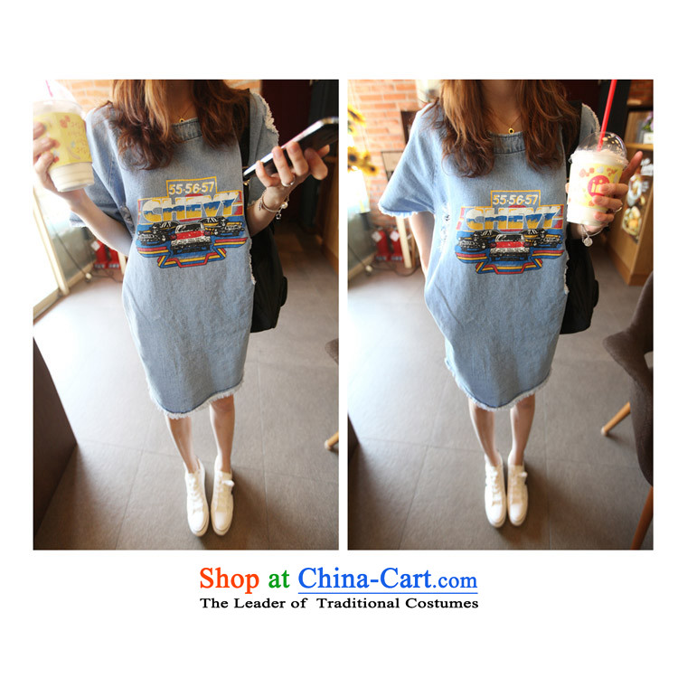 Elizabeth sub-large female summer new Korean cowboy dresses thick MM summer dyeing cartoon 200 catties, long-t-shirt H5155 cowboy picture color pictures, prices, XL brand platters! The elections are supplied in the national character of distribution, so action, buy now enjoy more preferential! As soon as possible.