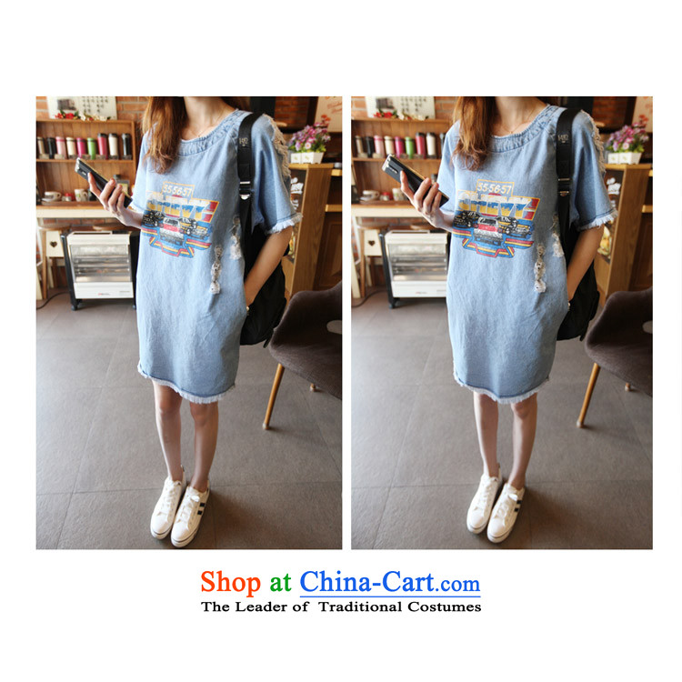 Elizabeth sub-large female summer new Korean cowboy dresses thick MM summer dyeing cartoon 200 catties, long-t-shirt H5155 cowboy picture color pictures, prices, XL brand platters! The elections are supplied in the national character of distribution, so action, buy now enjoy more preferential! As soon as possible.