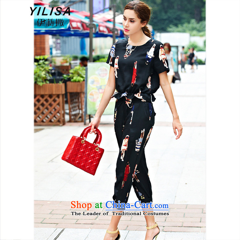 Elizabeth to sub-XL women new summer leisure wears thick mm stylish stamp pattern shirt two kits t-shirt 9 leisure wears pants K246 white 5XL, Elizabeth (YILISA sub-shopping on the Internet has been pressed.)