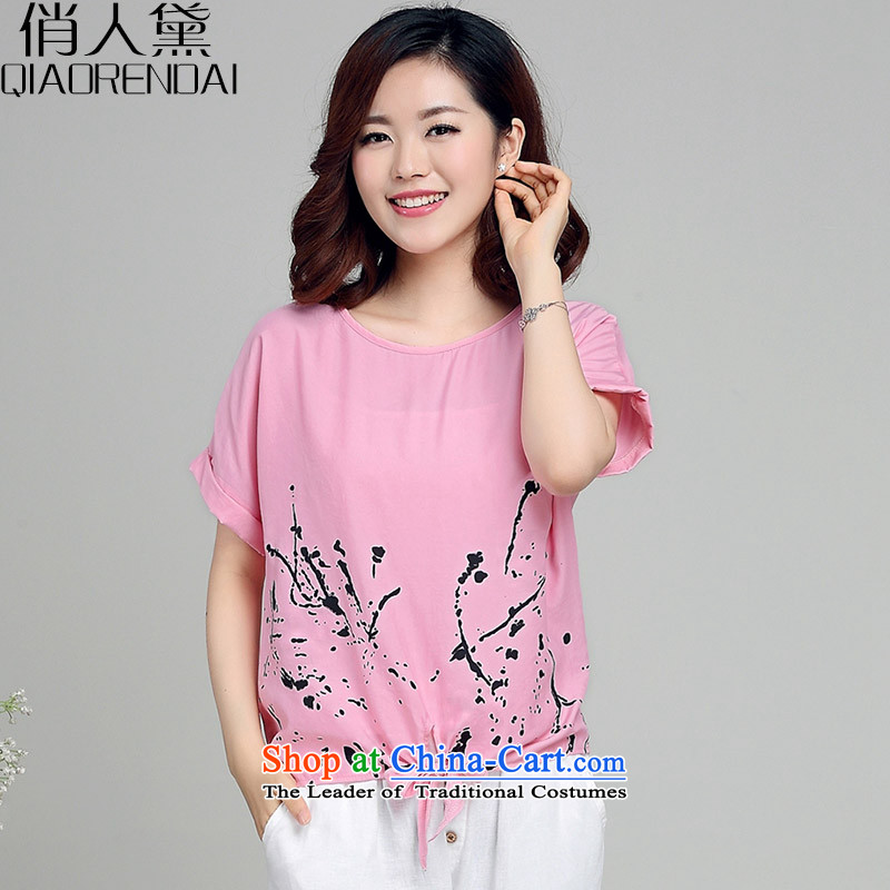 For People Doi2015t pension female Korean summer to increase women's summer code small shirt thick mm loose T-shirt short-sleeved T-shirt pinkXL