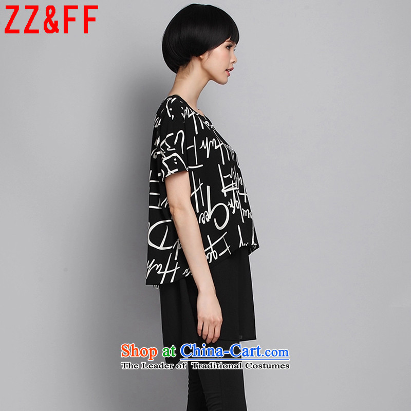 2015 Summer Zz&ff new larger women in long holidays two short-sleeved T-shirt chiffon TX8060 female black XXL,ZZ&FF,,, shopping on the Internet