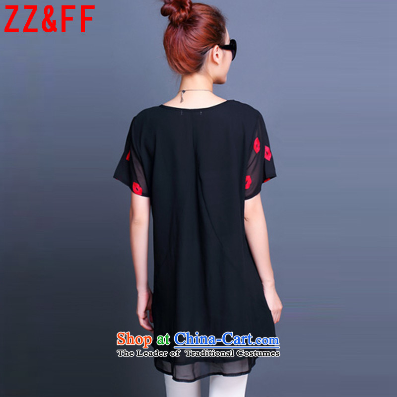 2015 Summer Zz&ff new larger female loose chiffon double dresses, forming the Sau San shirt LYQ6677 female black XXXXL,ZZ&FF,,, shopping on the Internet