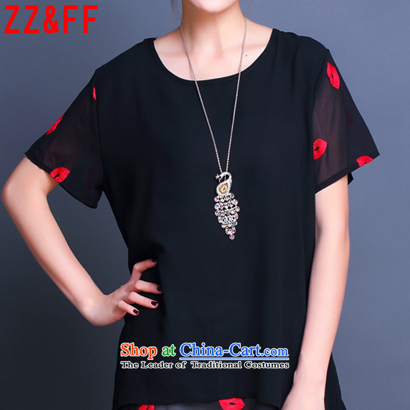 2015 Summer Zz&ff new larger female loose chiffon double dresses, forming the Sau San shirt LYQ6677 female black XXXXL,ZZ&FF,,, shopping on the Internet